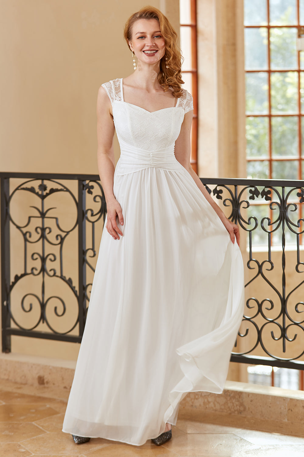 A Line Sweetheart Sky Blue Long Lace Dress
