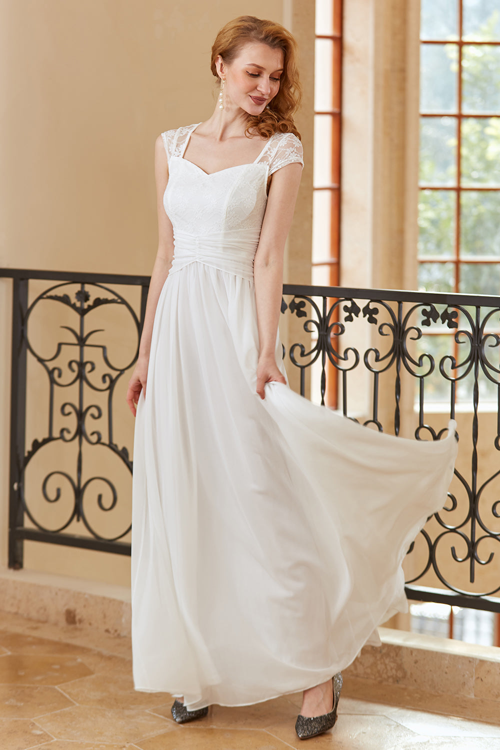 A Line Sweetheart Sky Blue Long Lace Dress