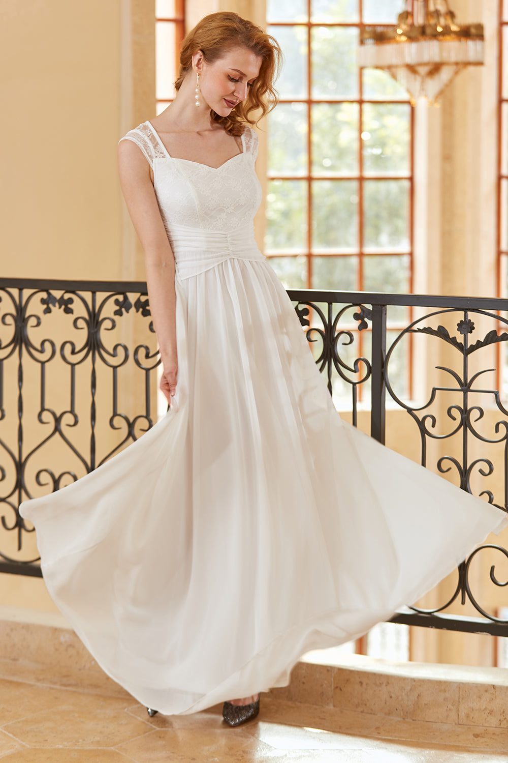 A Line Sweetheart Sky Blue Long Lace Dress