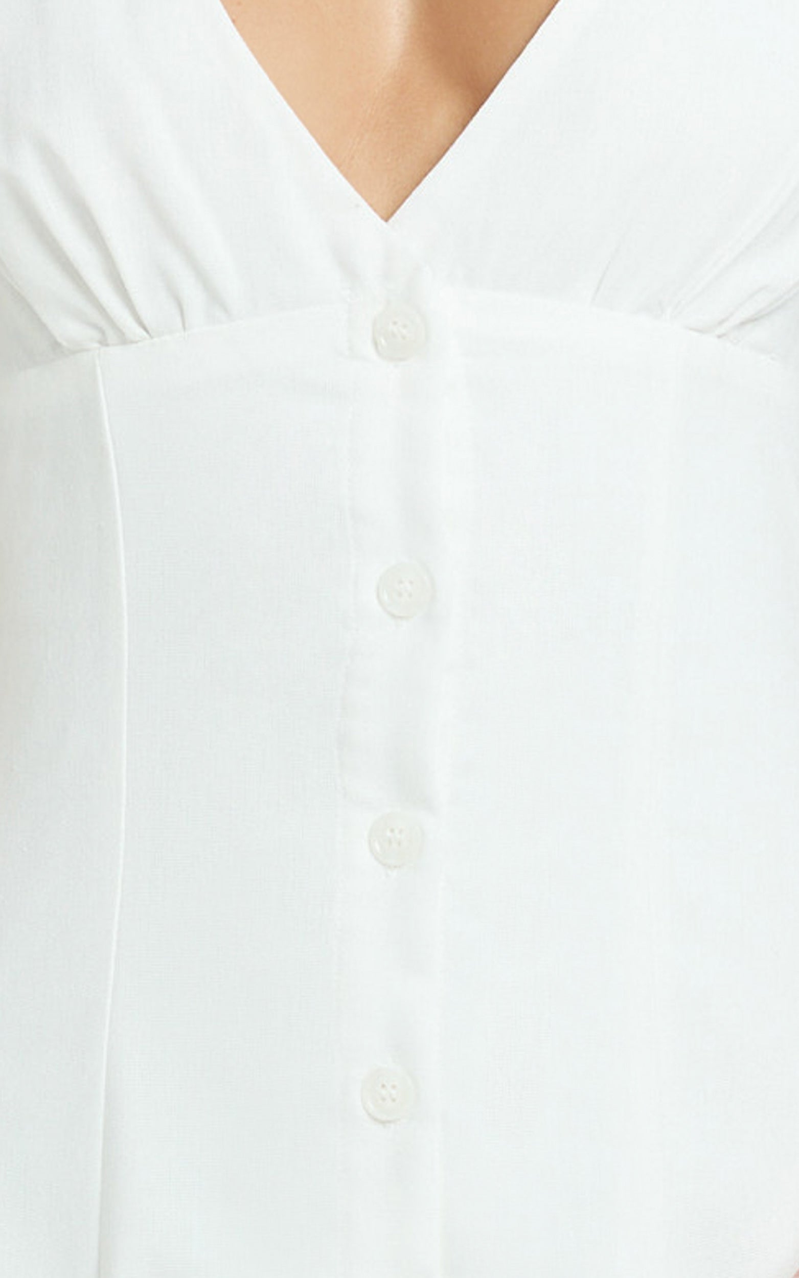 Zula Midi Dress - V Neck Sleeveless Under Bust Seam Circular Skirt Dress in White
