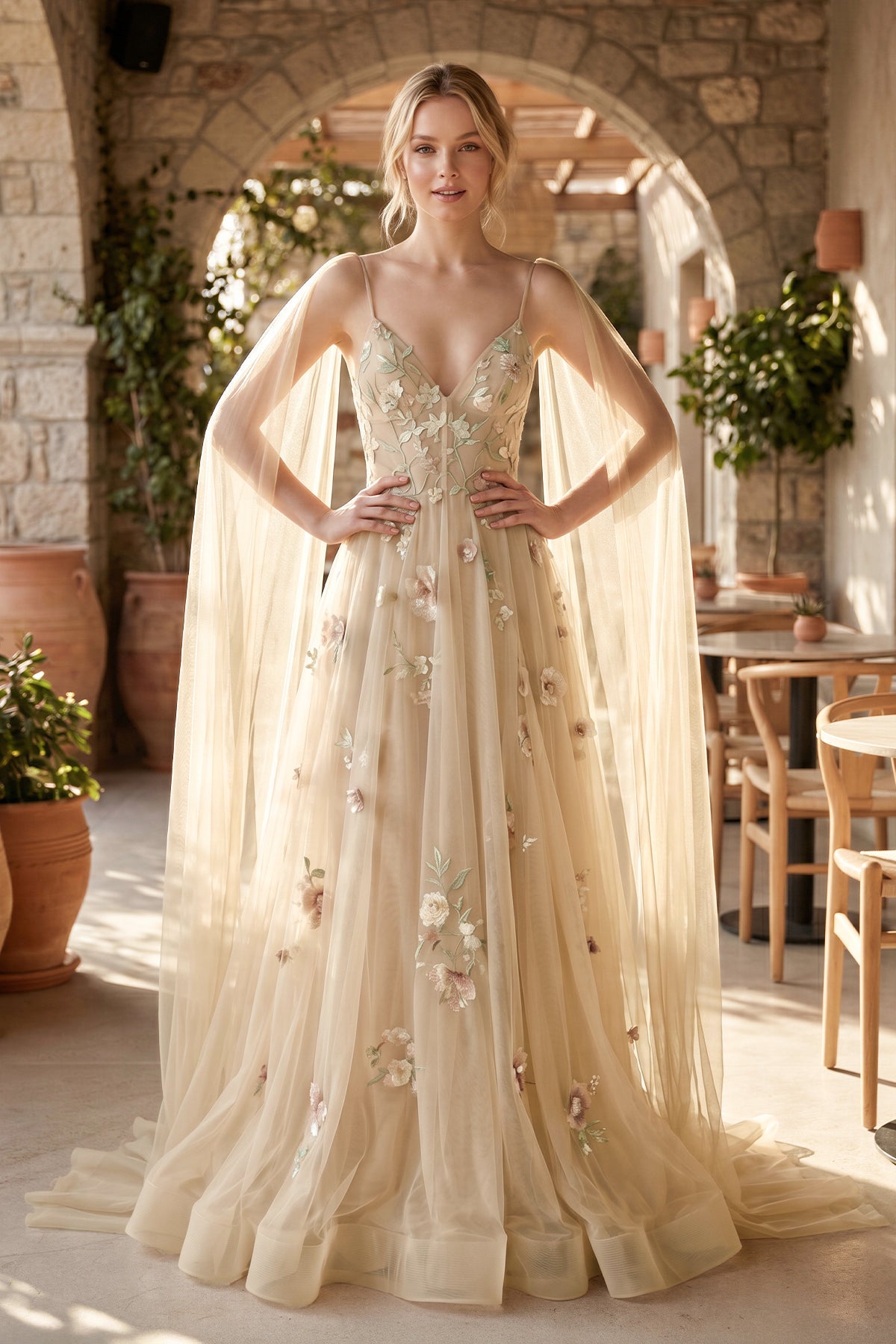 A-line 3D Flower Colorful V Neck Tulle Forest Wedding Dresses