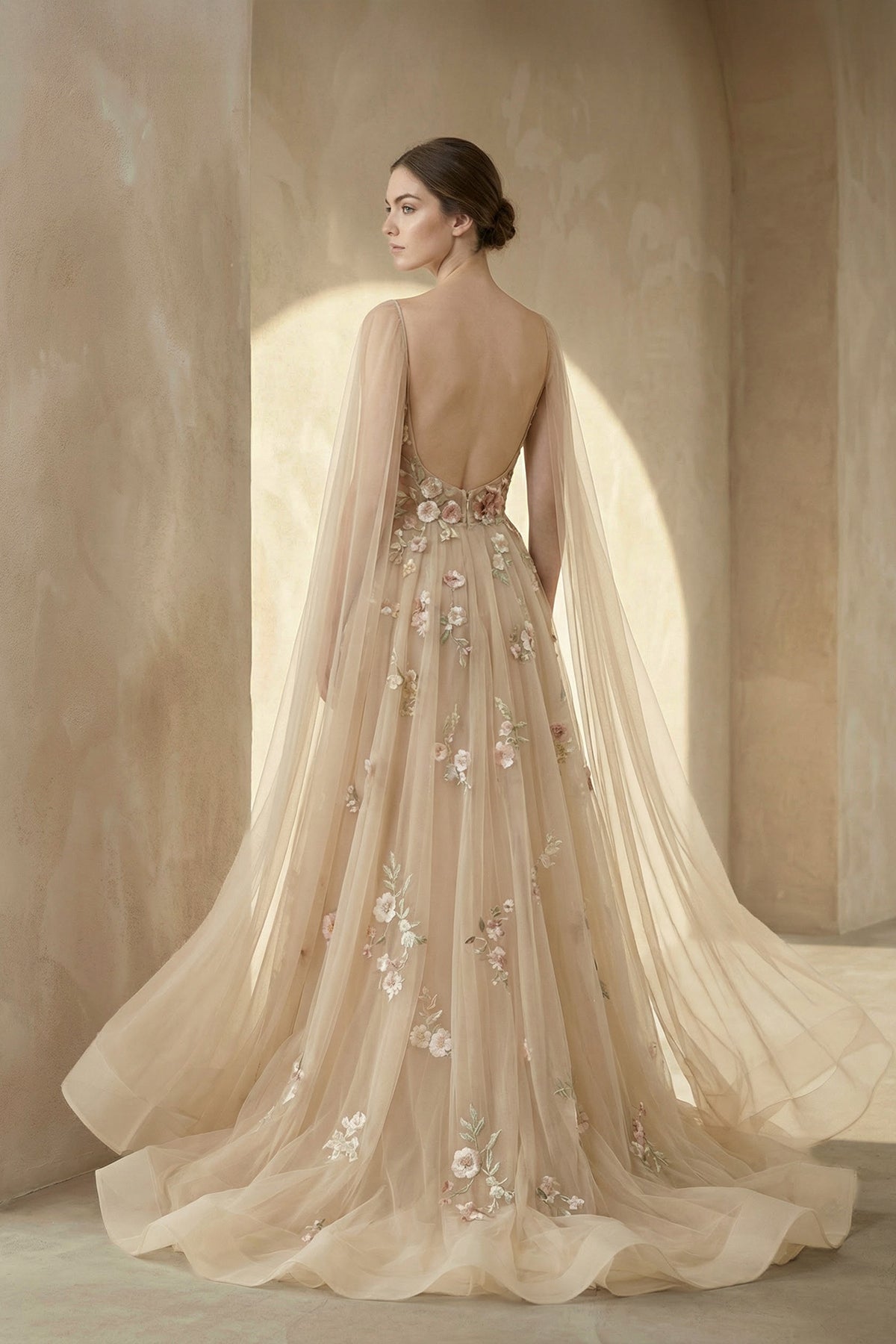A-line 3D Flower Colorful V Neck Tulle Forest Wedding Dresses