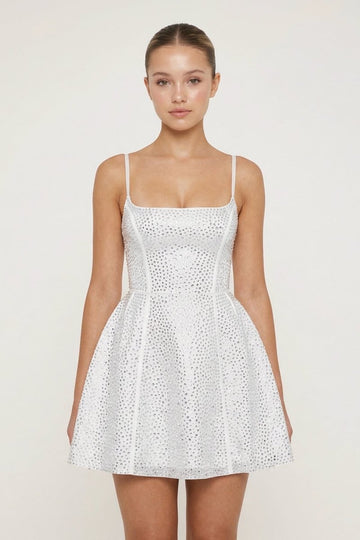 A-Line Beaded White Mini Graduation Dress