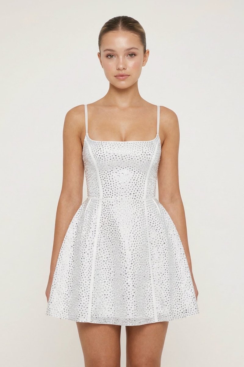A-Line Beaded White Mini Graduation Dress
