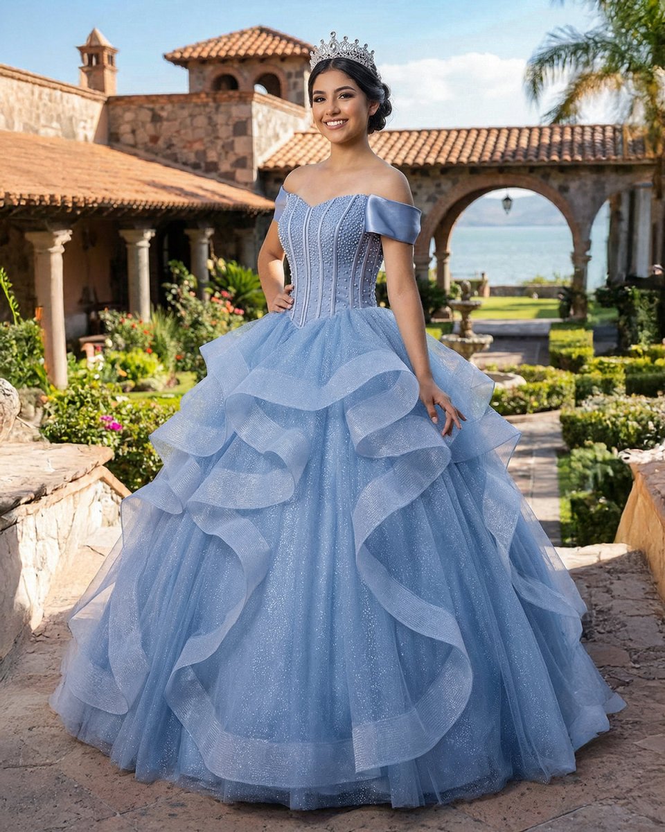 A-Line Blue Tulle Long Sweet Quinceanera Dress