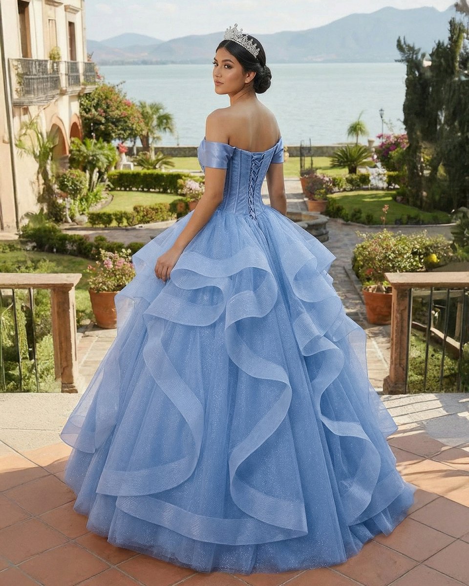 A-Line Blue Tulle Long Sweet Quinceanera Dress