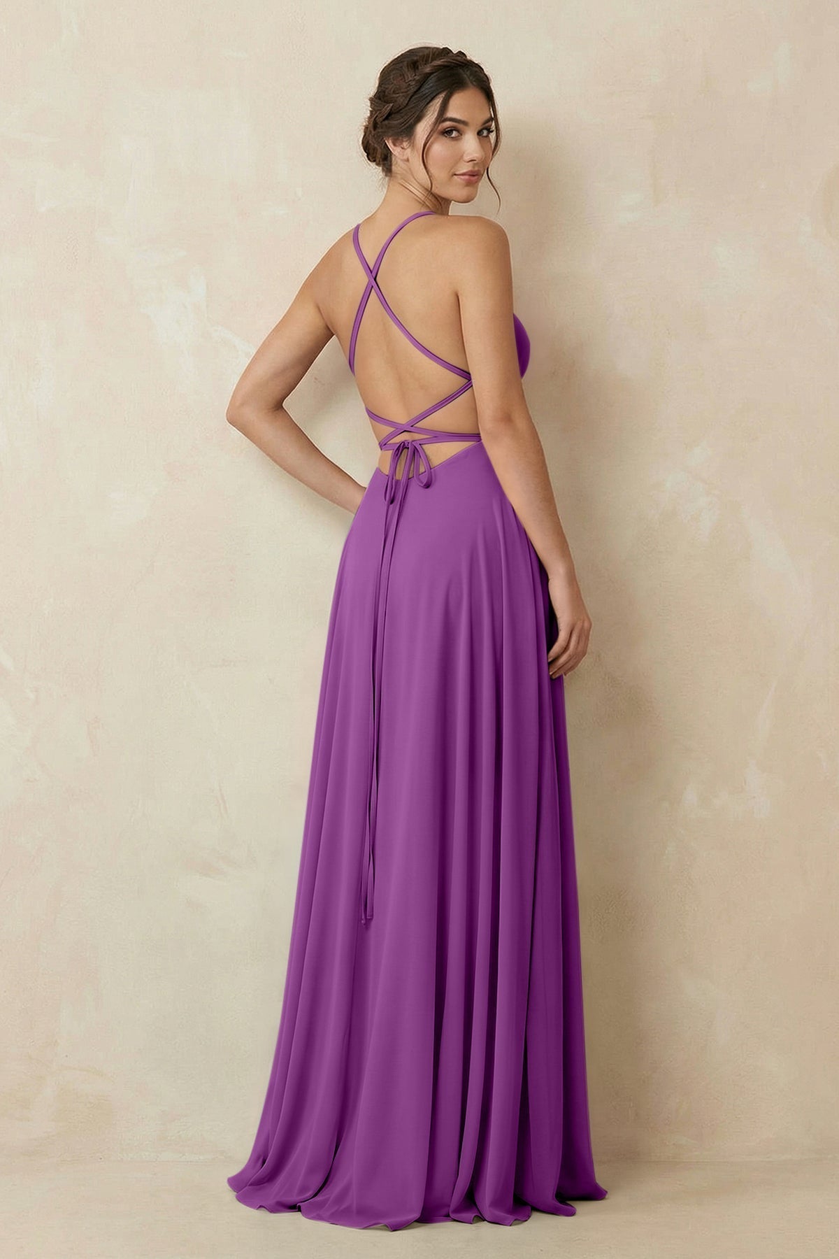 A-Line Chiffon Bridesmaid Dress With Slit in Amethyst