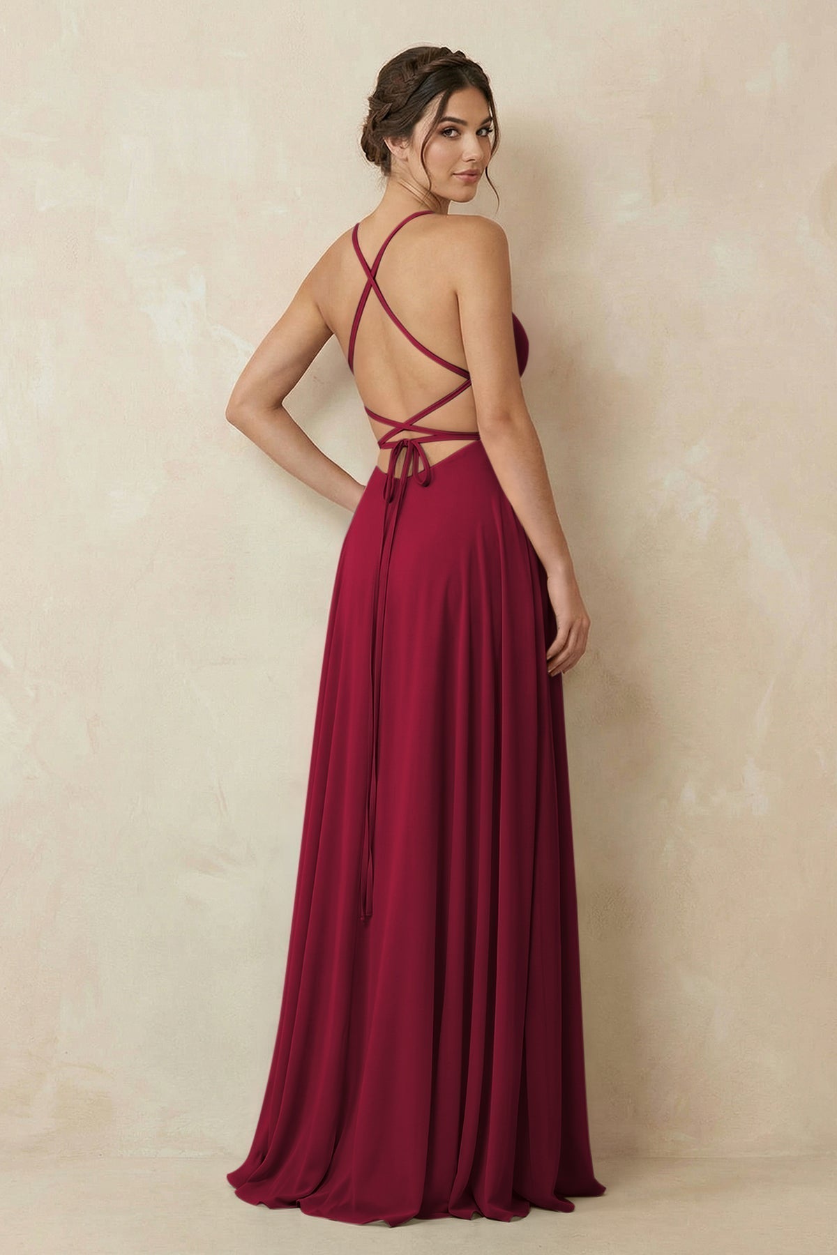 A-Line Chiffon Bridesmaid Dress With Slit in Berry