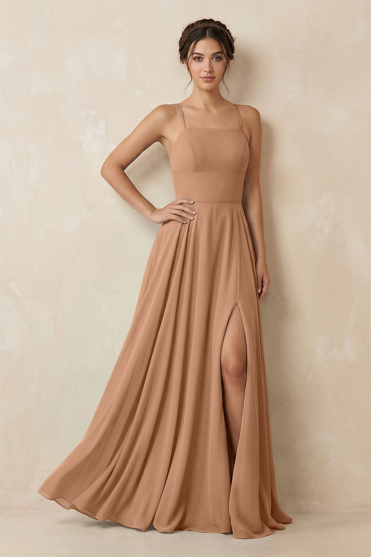 A-Line Chiffon Bridesmaid Dress With Slit in Bronzer