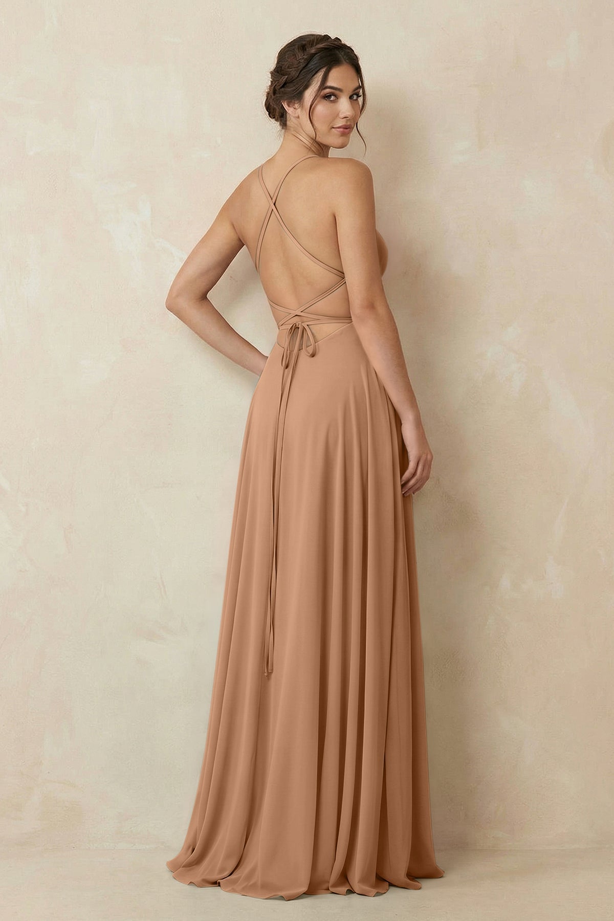 A-Line Chiffon Bridesmaid Dress With Slit in Bronzer