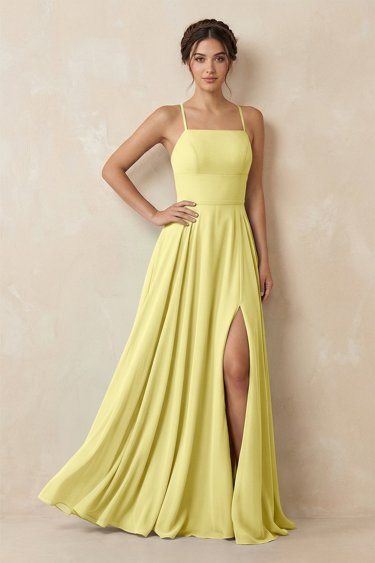 A-Line Chiffon Bridesmaid Dress With Slit in Buttercup