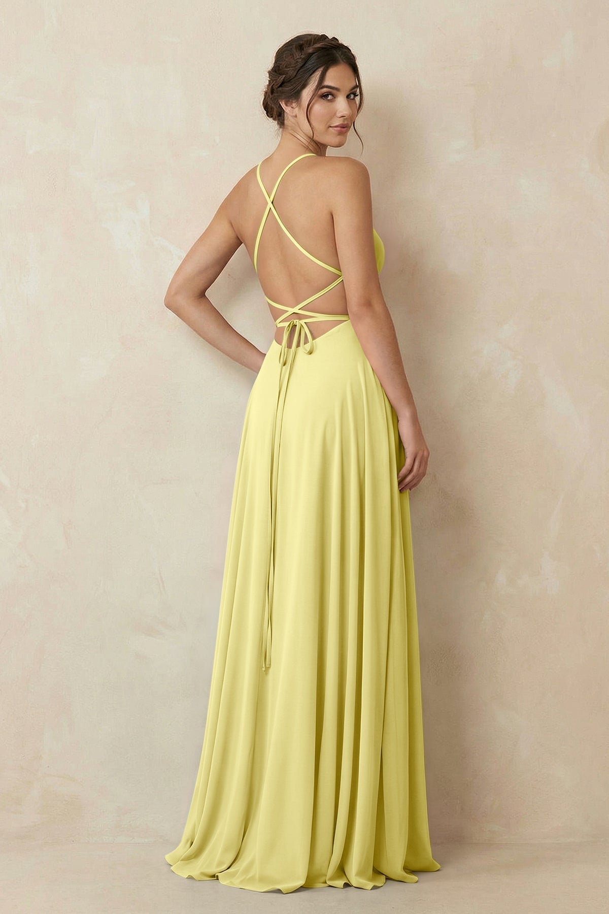 A-Line Chiffon Bridesmaid Dress With Slit in Buttercup