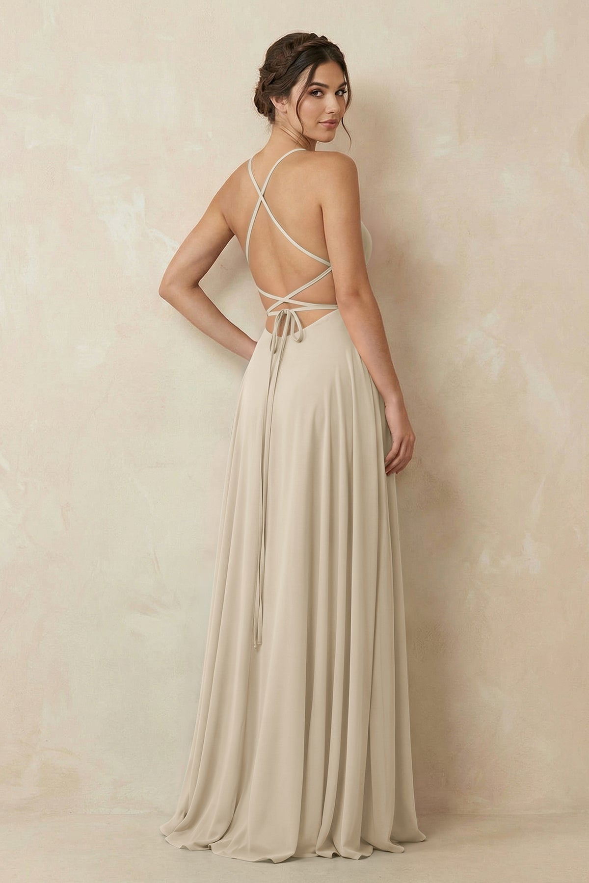 A-Line Chiffon Bridesmaid Dress With Slit in Champagne