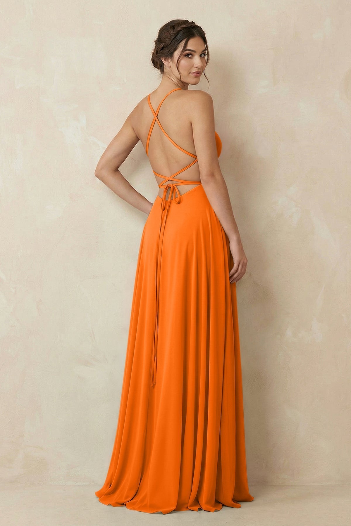A-Line Chiffon Bridesmaid Dress With Slit in Cinnamon
