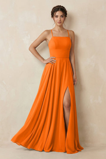 A-Line Chiffon Bridesmaid Dress With Slit in Cinnamon