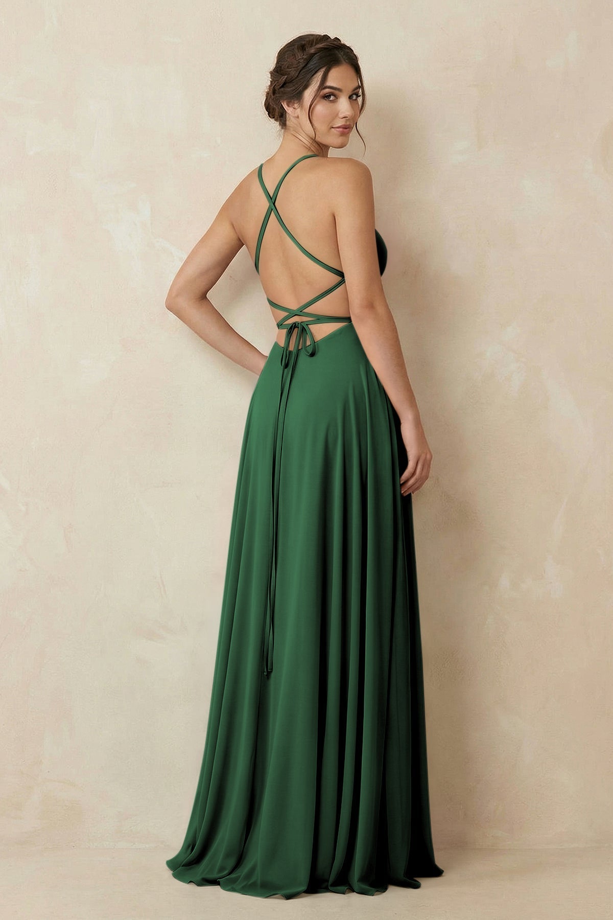 A-Line Chiffon Bridesmaid Dress With Slit in Dark Green