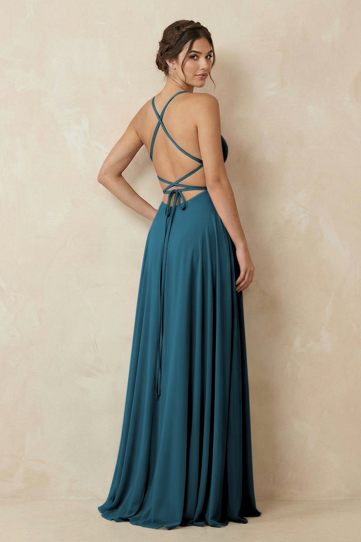A-Line Chiffon Bridesmaid Dress With Slit in Dark Teal