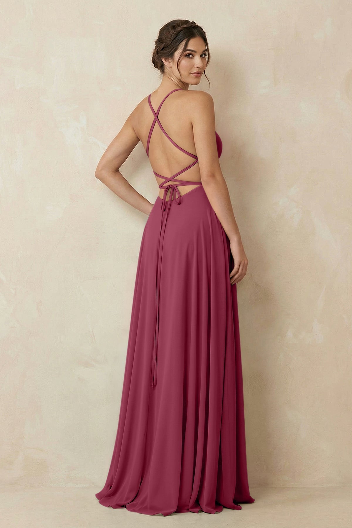 A-Line Chiffon Bridesmaid Dress With Slit in Desert Rose