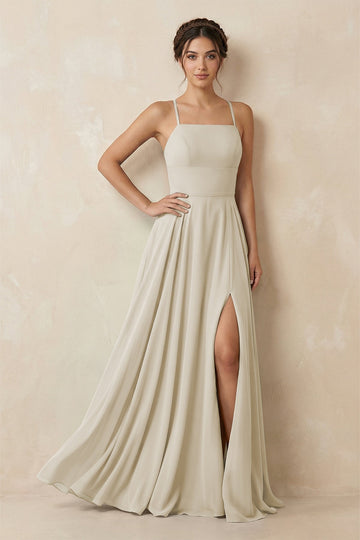 A-Line Chiffon Bridesmaid Dress With Slit in Dove Gray