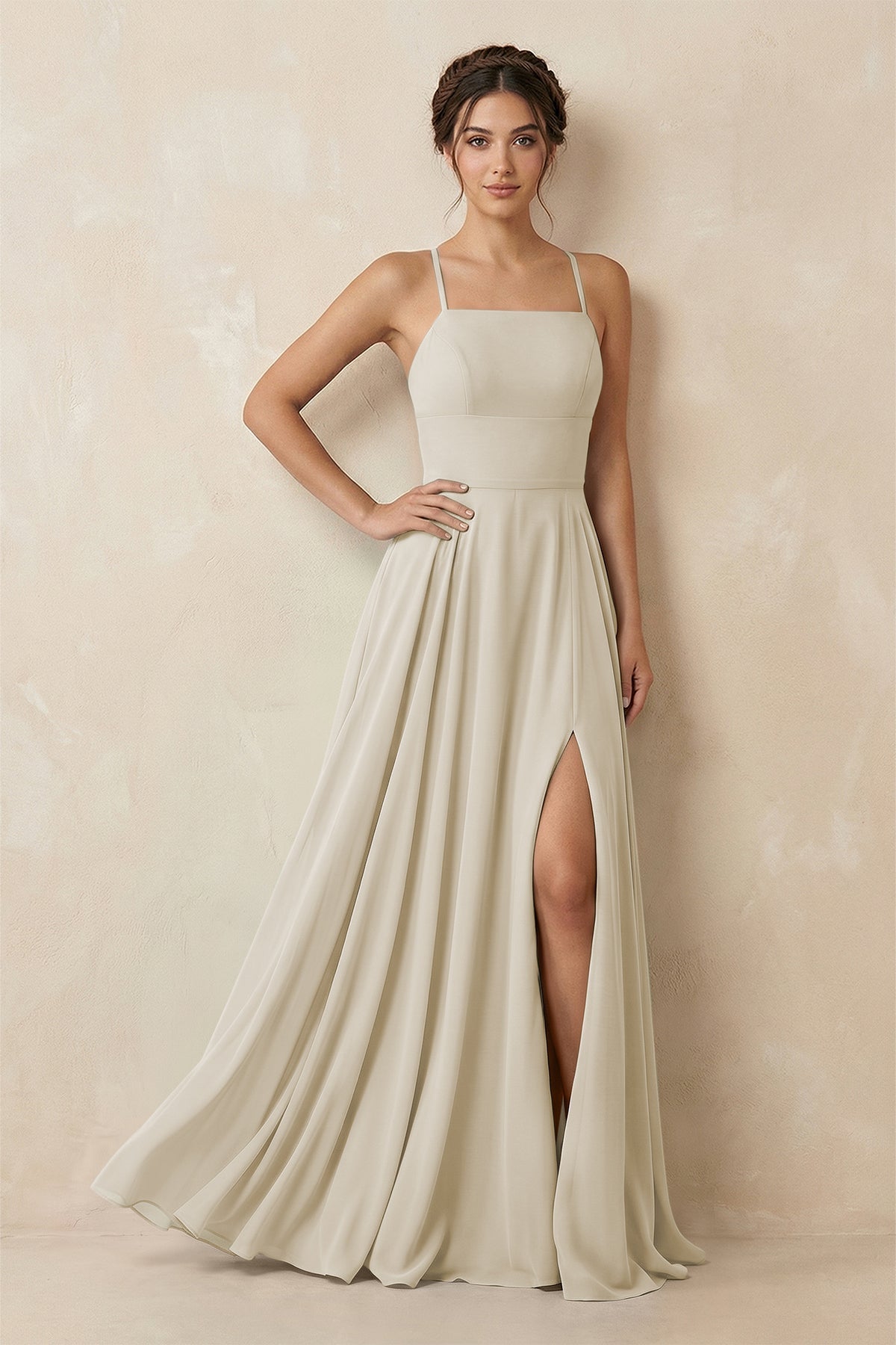 A-Line Chiffon Bridesmaid Dress With Slit in Dove Gray