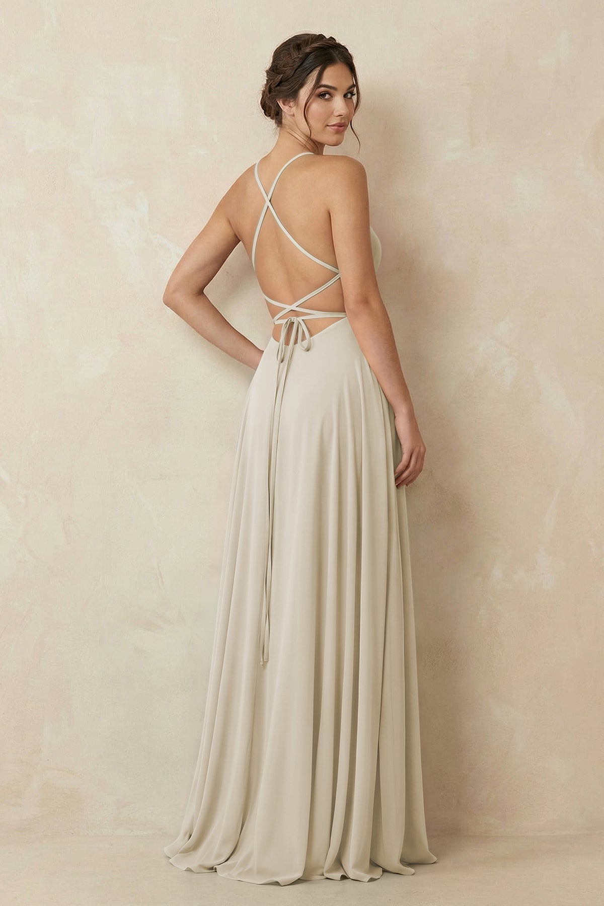 A-Line Chiffon Bridesmaid Dress With Slit in Dove Gray