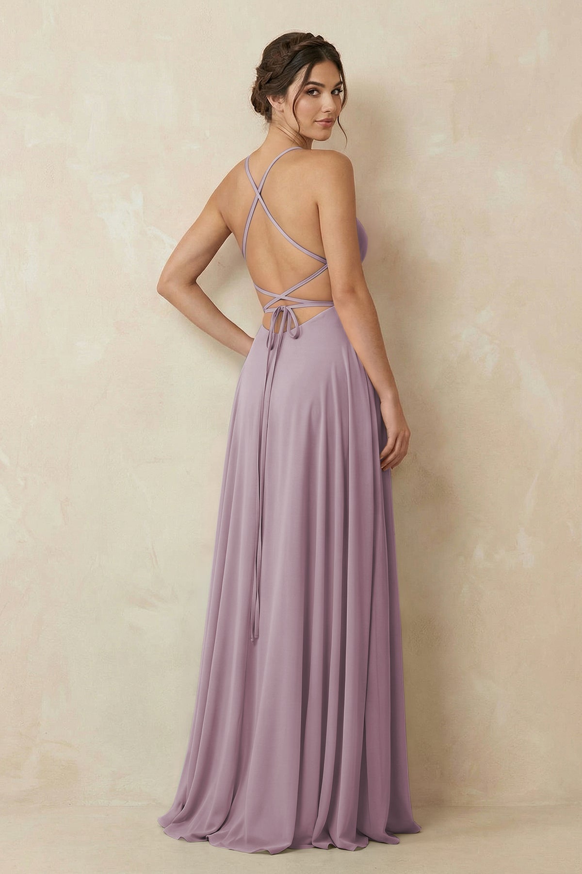 A-Line Chiffon Bridesmaid Dress With Slit in Dusk