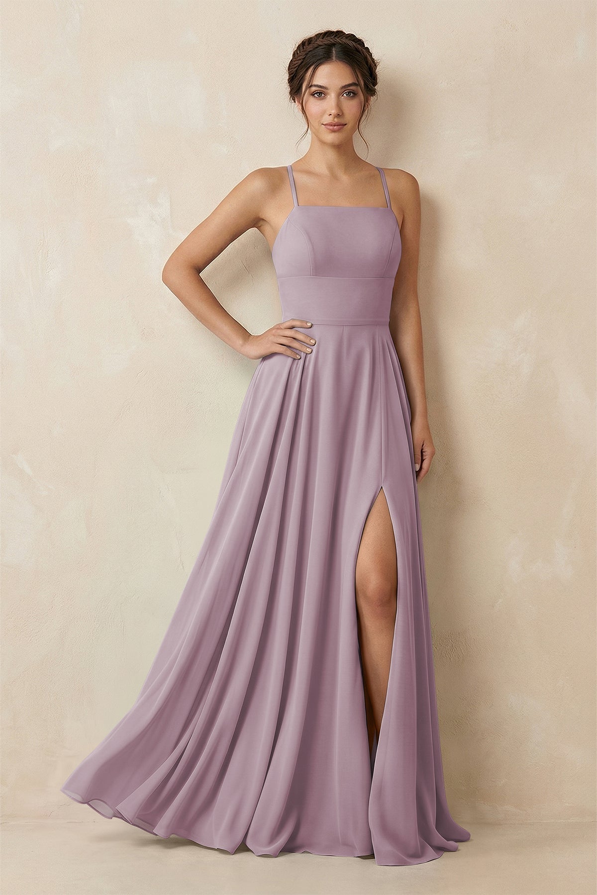 A-Line Chiffon Bridesmaid Dress With Slit in Dusk