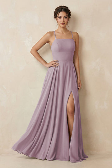 A-Line Chiffon Bridesmaid Dress With Slit in Dusk