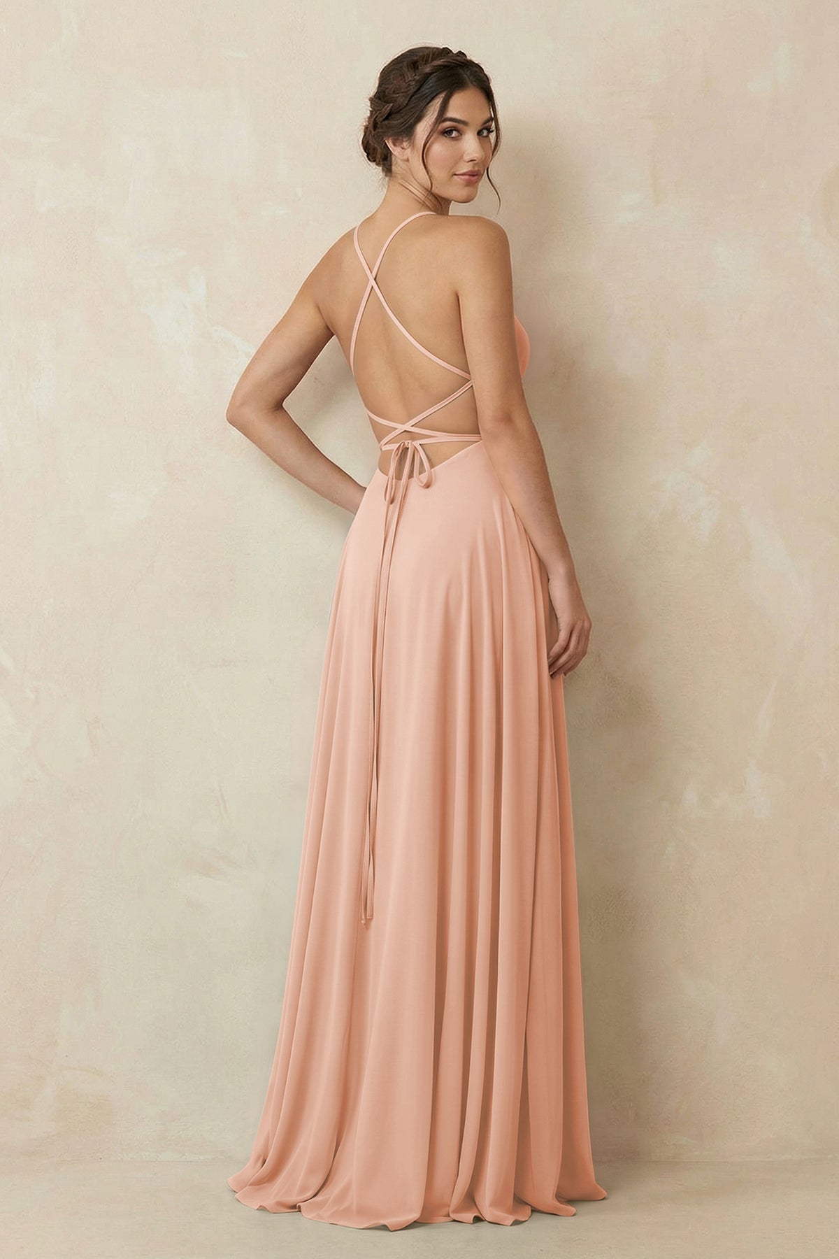 A-Line Chiffon Bridesmaid Dress With Slit in English Rose