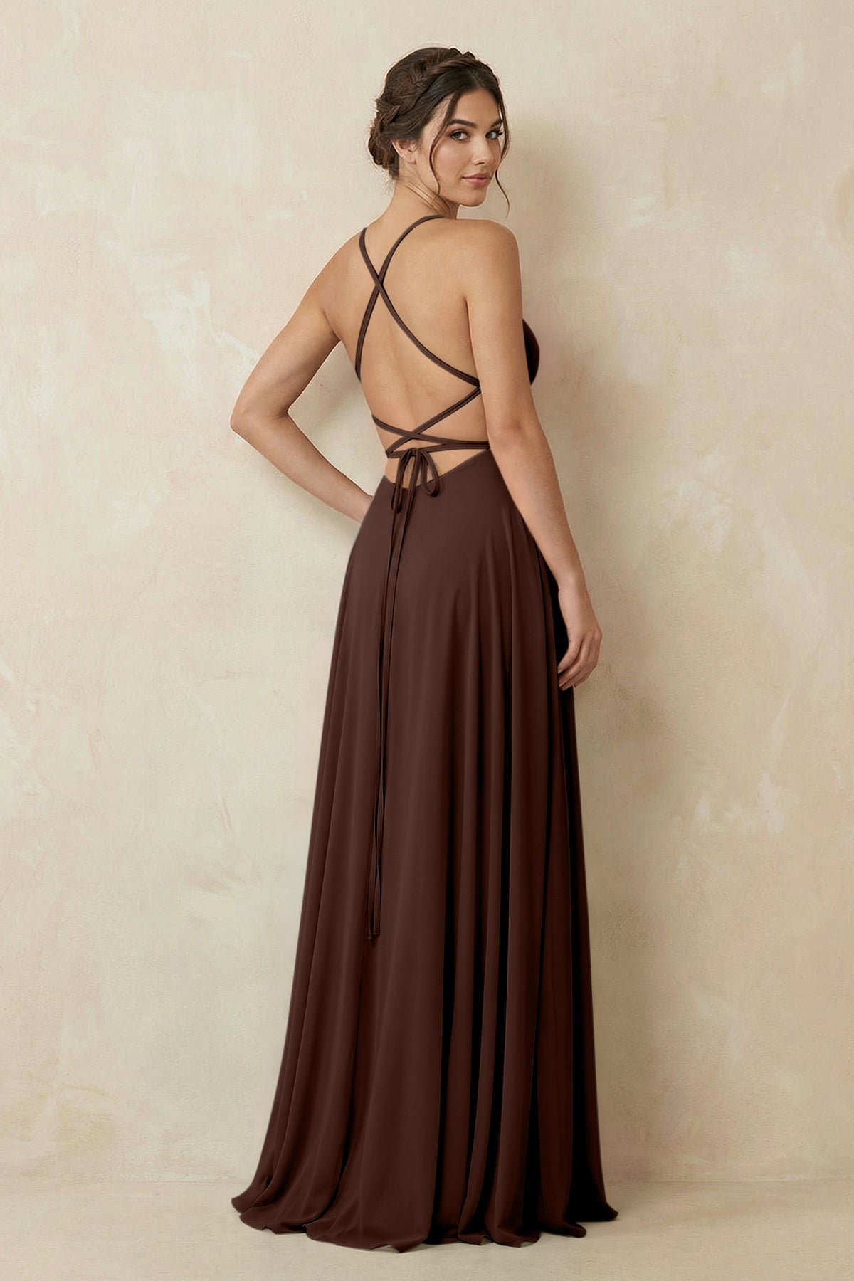 A-Line Chiffon Bridesmaid Dress With Slit in Espresso