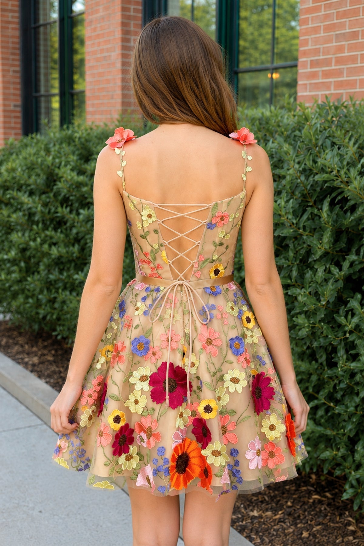 A Line Floral Short Homecoming Dress With 3D Flowers