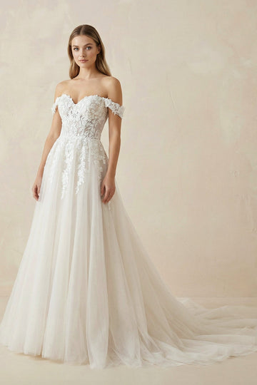 A Line Off the Shoulder Appliques Long Wedding Dresses Bridal Gown