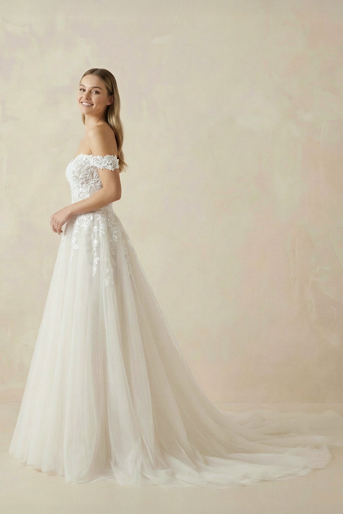 A Line Off the Shoulder Appliques Long Wedding Dresses Bridal Gown