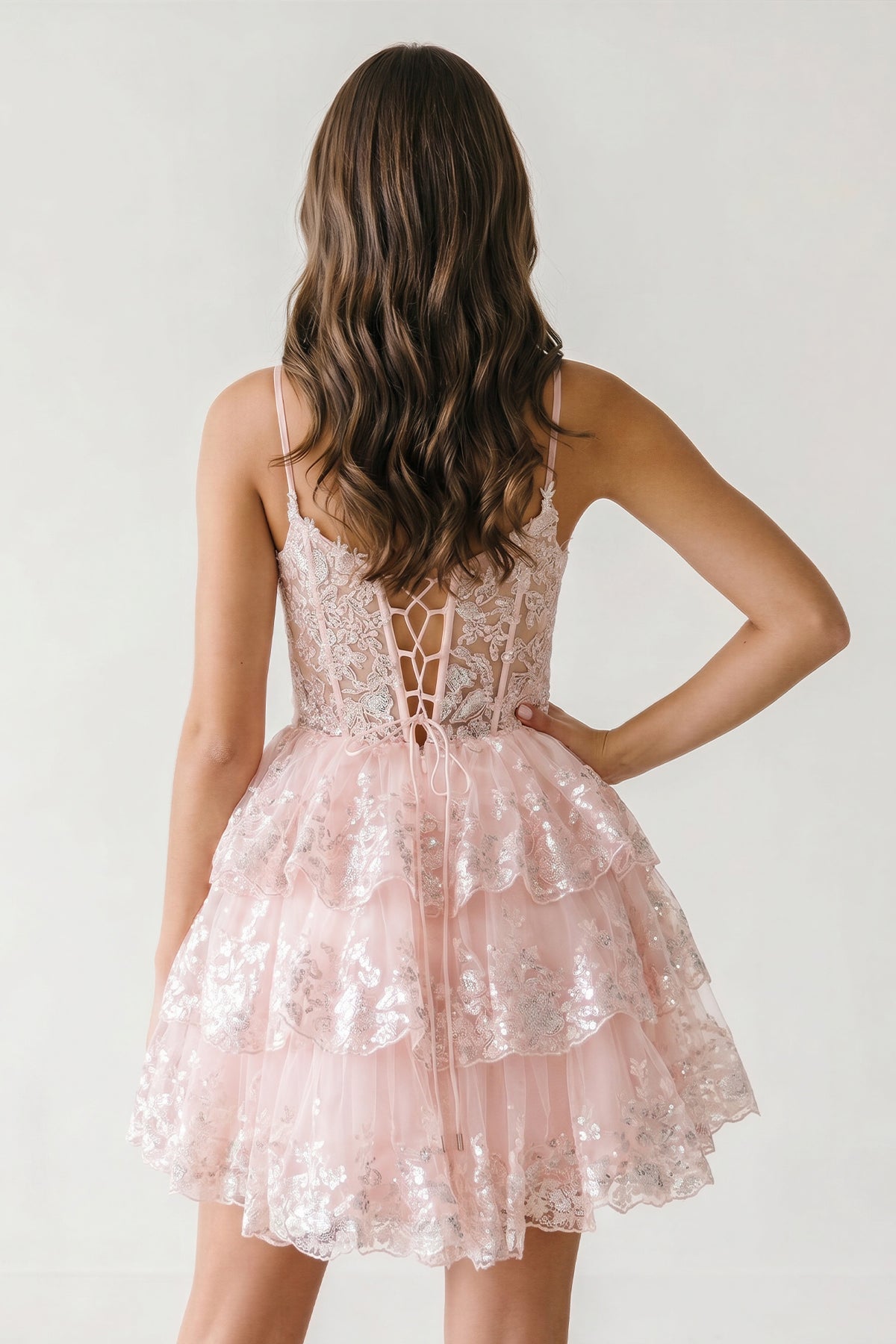 A- Line Sky Blue Sequins Multi-Layers Short Homecoming Dress