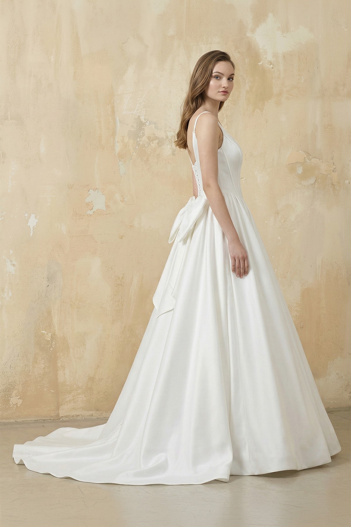 A Line Satin Ball Gown With Bow in White