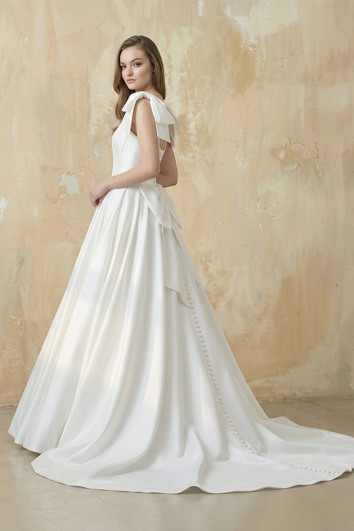 A Line Satin Ball Gown With Bow in White
