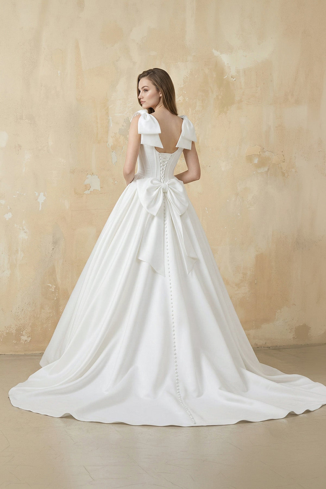 A Line Satin Ball Gown With Bow in White