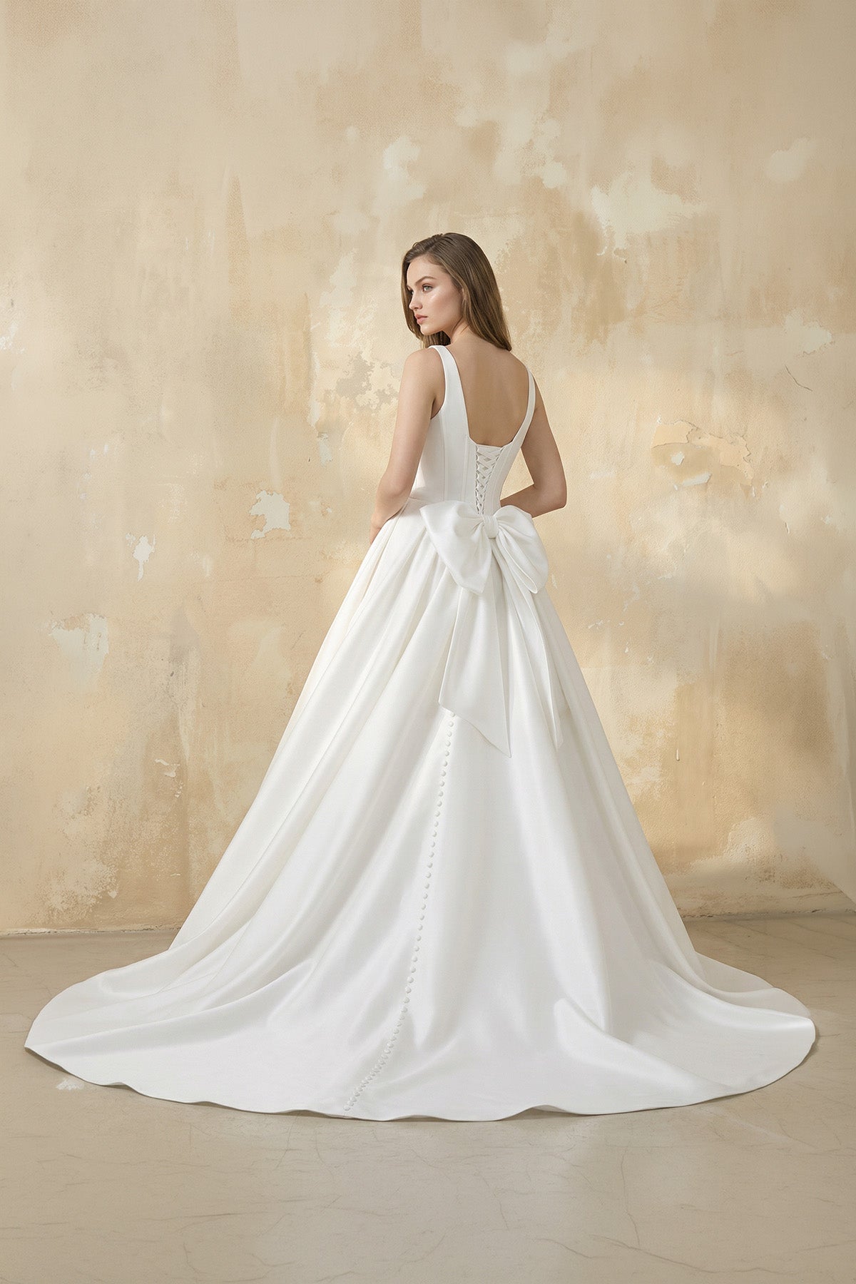 A Line Satin Ball Gown With Bow in White