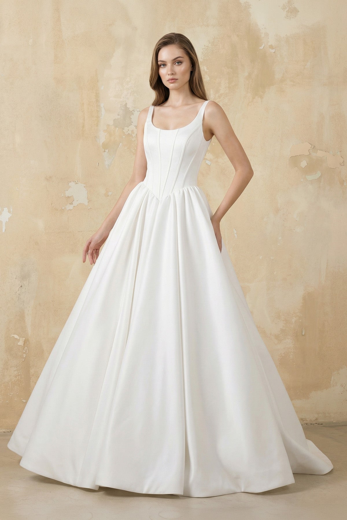 A Line Satin Ball Gown With Bow in White