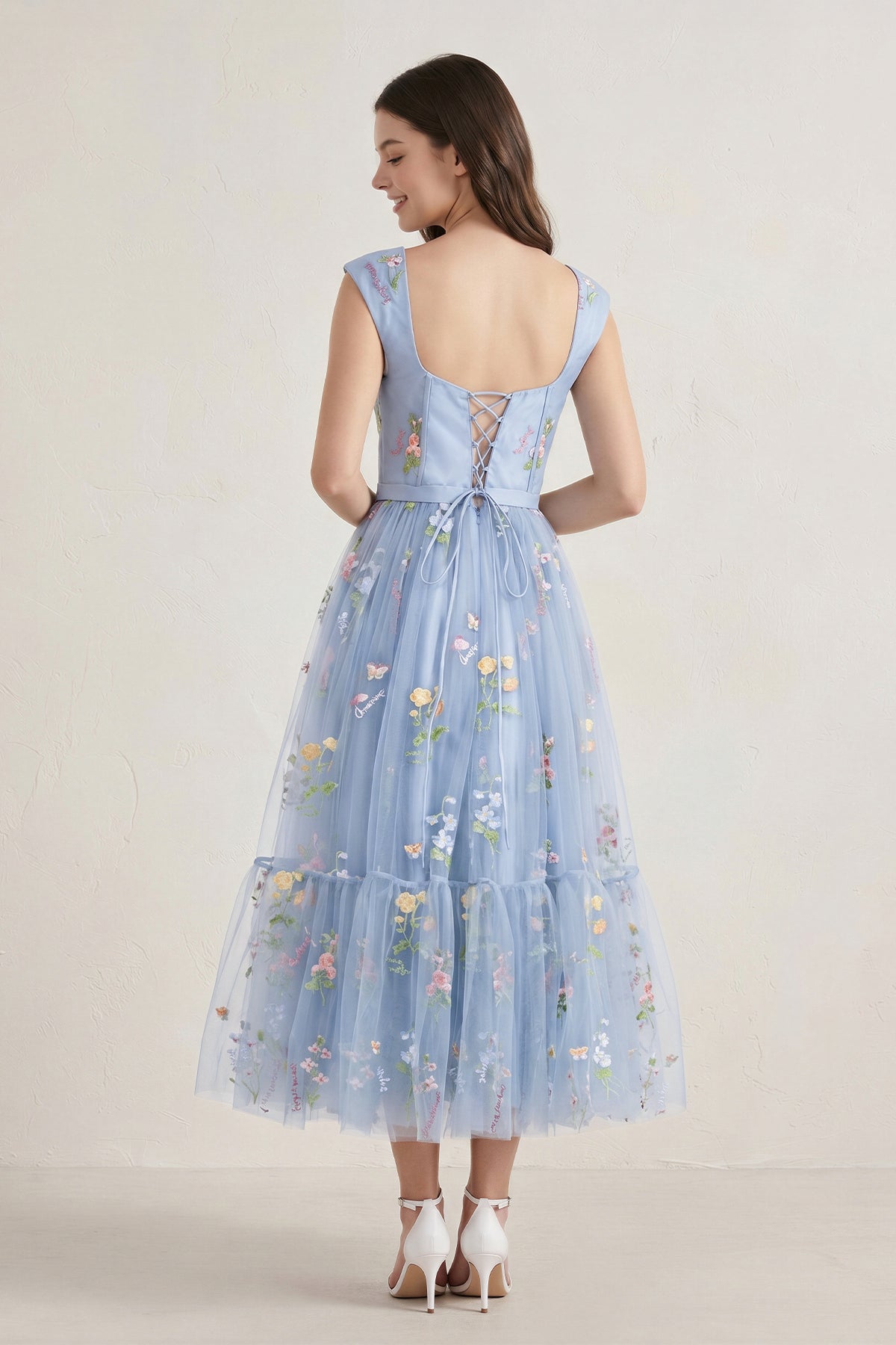 A Line Sweetheart Dusty Blue Long Prom Dress with Embroidery