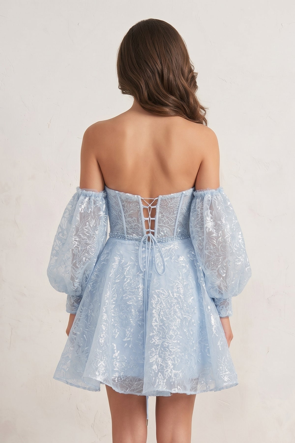 A Line Sweetheart Corset Homecoming Dress with Sleeves