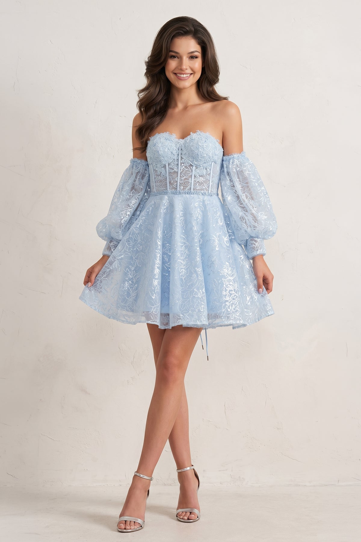 A Line Sweetheart Corset Homecoming Dress with Sleeves