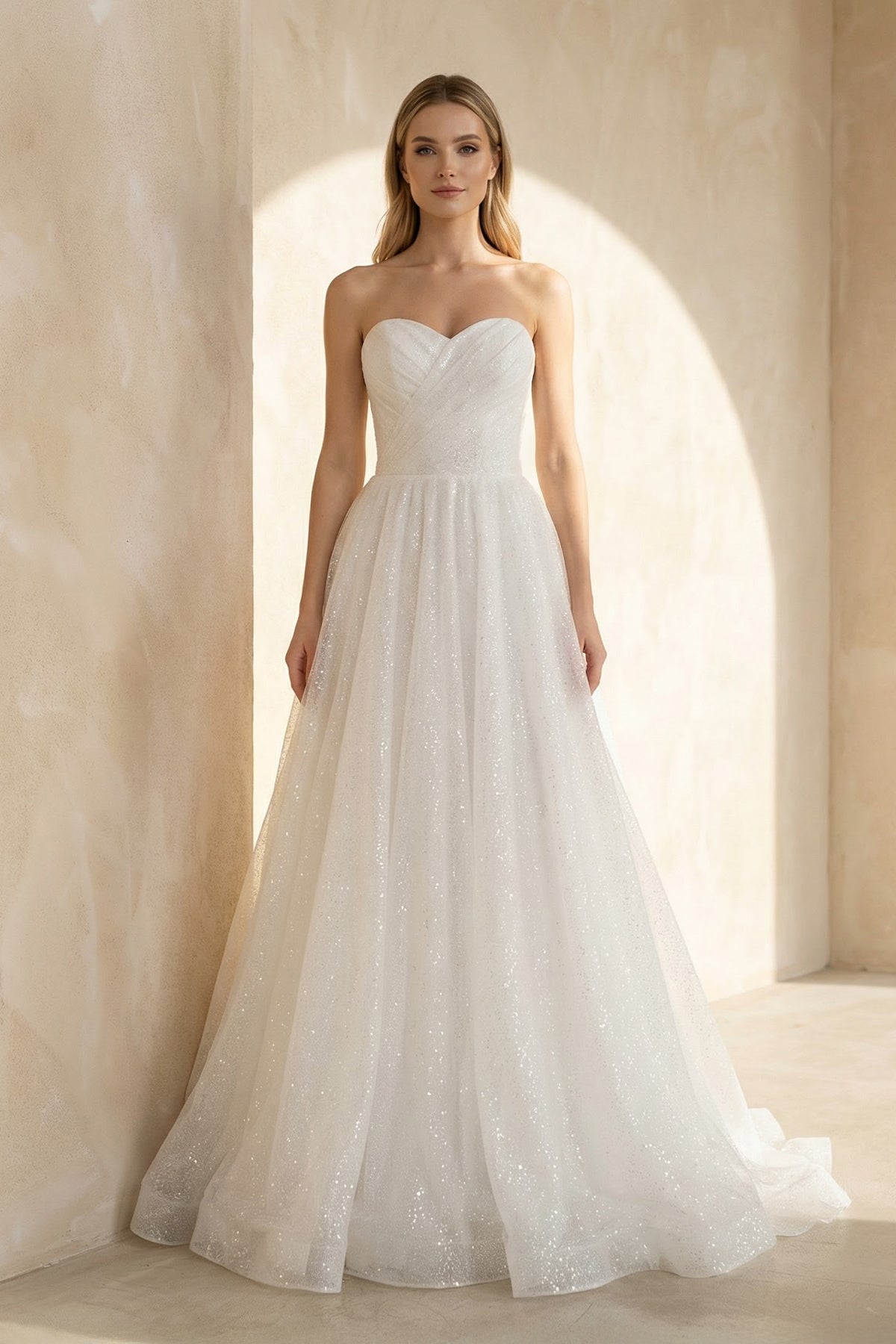 A Line Sweetheart Sparkly Bohemian Wedding Dress Bridal Gown
