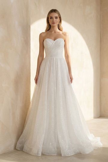 A Line Sweetheart Sparkly Bohemian Wedding Dress Bridal Gown