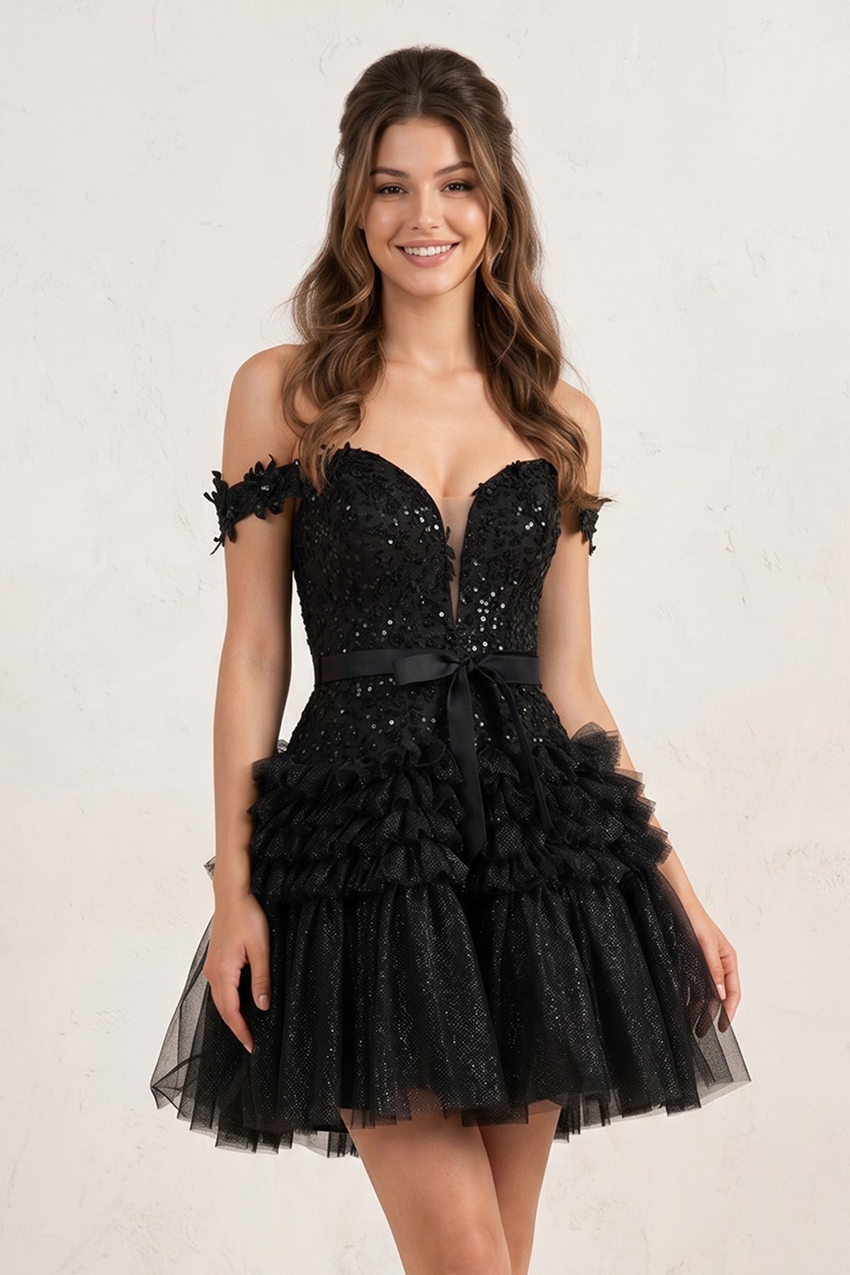 A Line Tulle Tiered Short Homecoming Dress