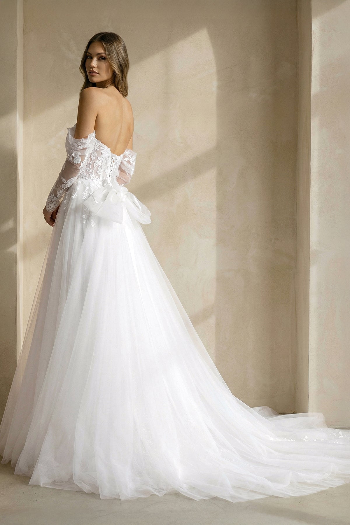 A Line Tulle Wedding Dress With Appliques in White