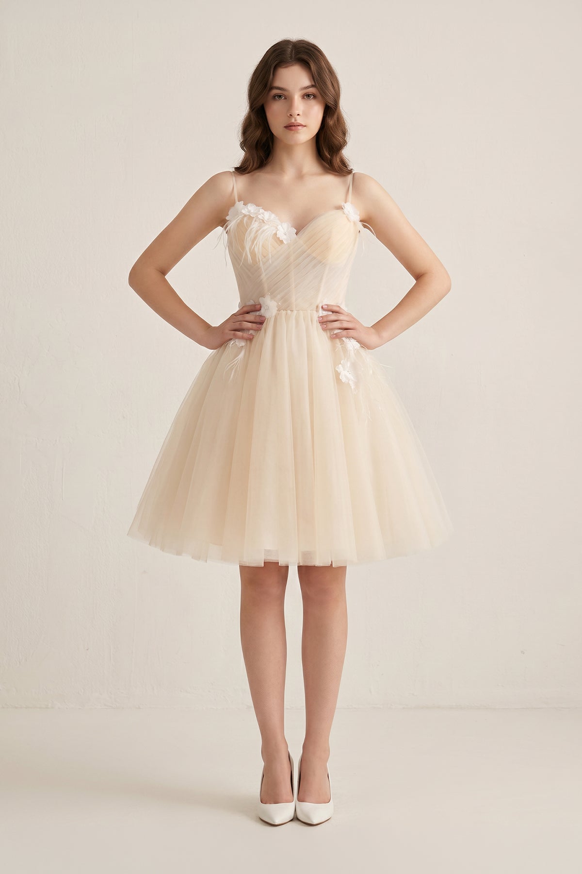 A Line Sweetheart Spaghetti Straps Tulle Short Homecoming Dresses