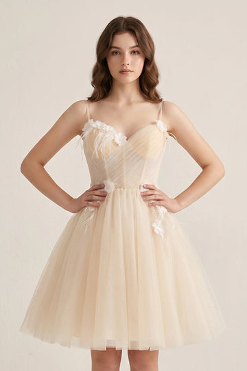 A Line Sweetheart Spaghetti Straps Tulle Short Homecoming Dresses