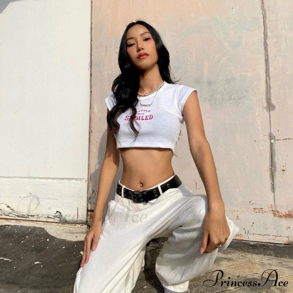 A Little Bit Spoiled Graceful White Graphic Crop Top