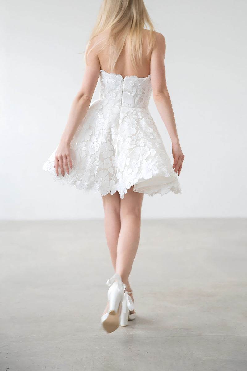 A-Line Short-Mini Lace Little White Dress 100018